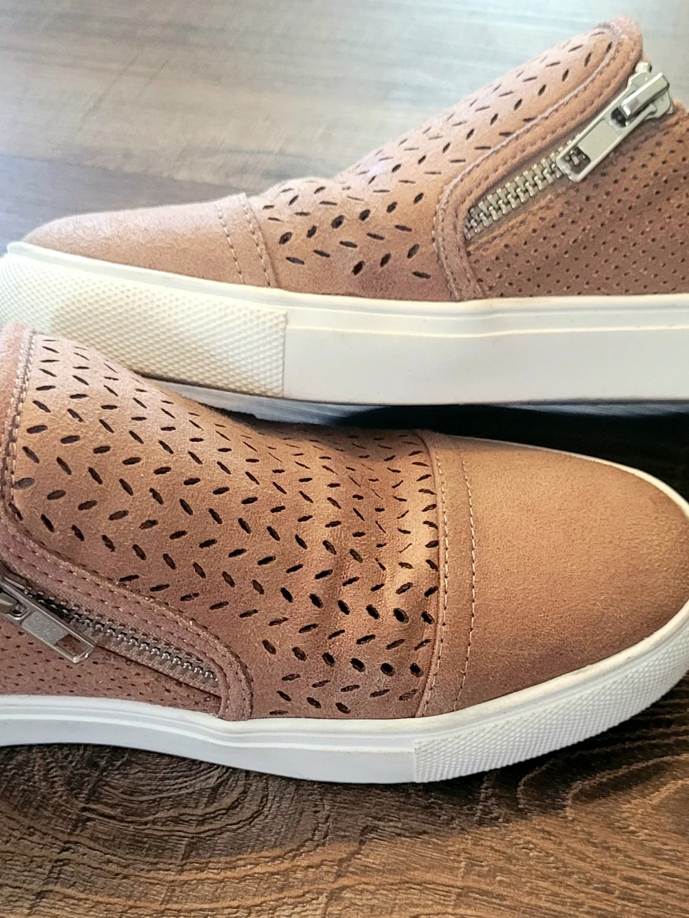 Report Women's Perforated Slip-On Sneakers in Taupe/Brown with White Sole